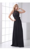 Halter Long Black Lace Formal Dress With Belt KSP212