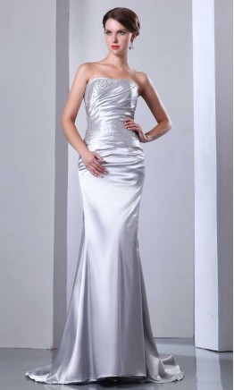 Strapless Satin Mermaid Long Grey Formal Evening Dresses KSP263