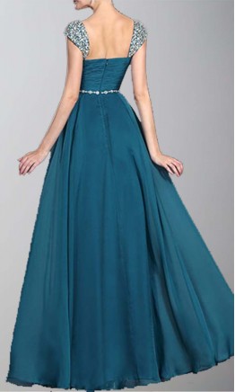 Cap Beading Sleeves Chiffon Long Prom Dresses KSP265