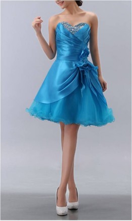 Strapless Sweetheart Taffeta and Tulle Short Prom Dresses KSP110