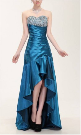 Strapless Beaded Blue High Low Prom Dresses KSP112