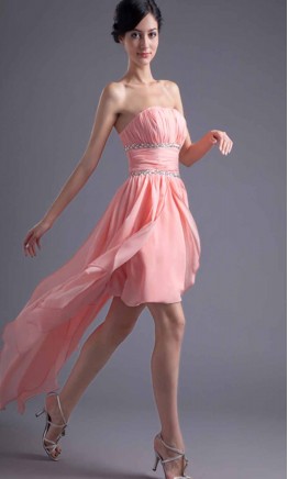 Strapless High Low Dress with Beaded Waist Prom Dresses KSP123