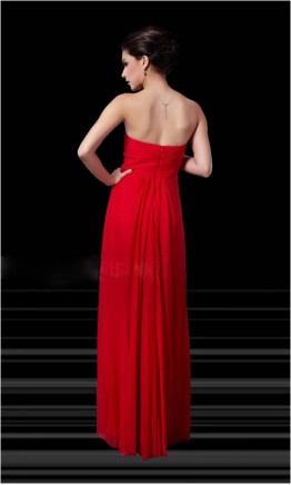 Red Beaded Strapless Chiffon Prom Dresses KSP133