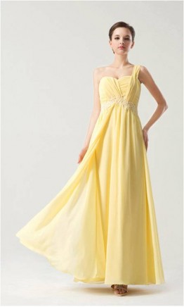 Sweet Heart One Shoulder Yellow Long Chiffon Prom Dresses KSP146