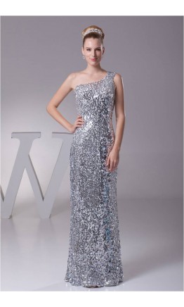 Sequin One Shoulder Sheath Long Evening Dresses KSP184