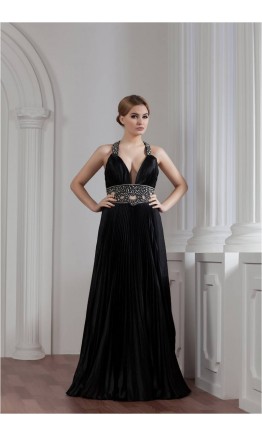 Halter Plunging Neck Sexy Black Long Formal Dresses KSP193