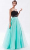 Black And Teal Organza Long Princess Prom Dresses KSP264