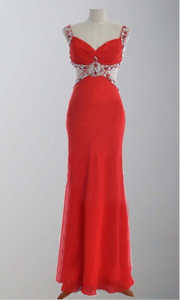 Sexy Crossed Back Sequin Cut Out Prom Dress with Train KSP291