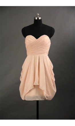 Peach Ruching High Low Mini Bridesmaid Dresses KSP295