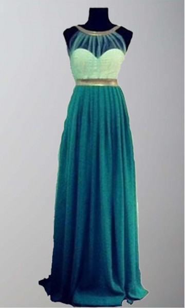 Green Sexy Backless Sheer Long Prom Dresses KSP311