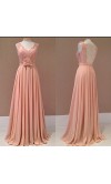 Pink Lace V-neck Sexy Open Back Long Prom Dresses KSP301