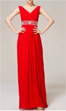 V-neck Long Red Beaded Prom Dress/ Evening Dress KSP158