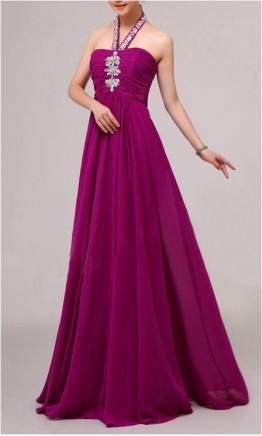 Violet Halter Neck Long Chiffon Prom Dress KSP164