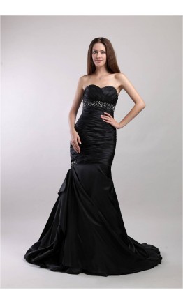 Sweetheart Beading Black Trumpet Prom Gowns With Train KSP197