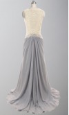 Round Gray Lace Flower Ruching Long Formal Dresses KSP304