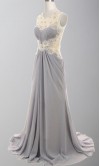 Round Gray Lace Flower Ruching Long Formal Dresses KSP304