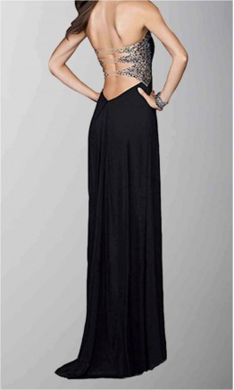 Black Sequin Beading Illusion Straps Formal Dresses KSP316