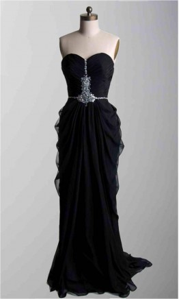 Black Strapless Ruching Long Formal Dresses KSP322