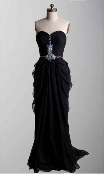 Black Strapless Ruching Long Formal Dresses KSP322