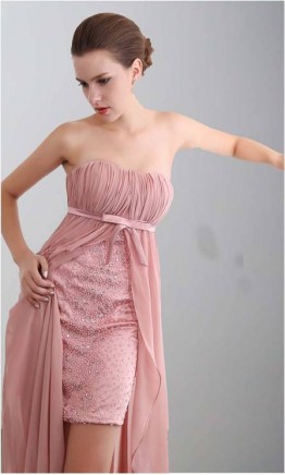 Pink Reuseable High Low Prom Dresses with Bow KSP324