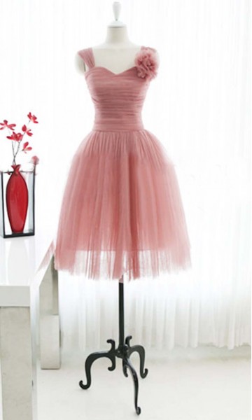 Pastel Pink Tank Straps Short Prom Gown KSP350