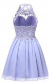 Short Purple Prom Dresses Halter Illusion Neck KSP614