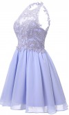 Short Purple Prom Dresses Halter Illusion Neck KSP614