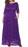 Purple Lace Long Plus Bridesmaid Dresses With Sleeves KSP578