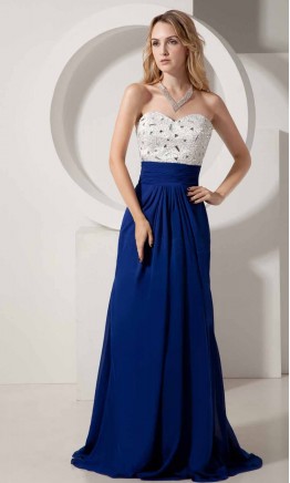 White And Blue Ruffled Long Prom Dresses UK KSP361