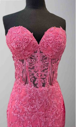 Hot Pink Applique Bustier Mermaid Prom Dresses Long KSP626