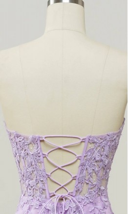 Lilac Purple Applique Corset Mermaid Prom Dresses String Back KSP632