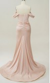 Blush Pink Off Shoulder Wrapped Trumpet Corset Prom Dresses Slit KSP633