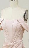 Blush Pink Off Shoulder Wrapped Trumpet Corset Prom Dresses Slit KSP633