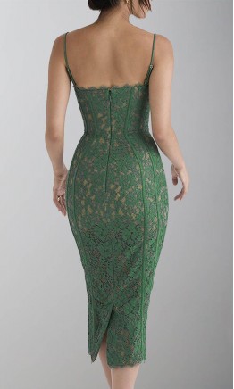 Green Lace Structure Mid Length  Tight Bridesmaid Dresses with Slit KSP634