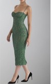 Green Lace Structure Mid Length  Tight Bridesmaid Dresses with Slit KSP634