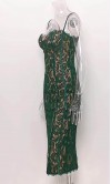 Green Lace Structure Mid Length  Tight Bridesmaid Dresses with Slit KSP634