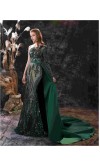 Sequined One Shoulder Green Overlayed Mermaid Prom Dresses  KSP636