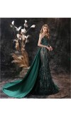 Sequined One Shoulder Green Overlayed Mermaid Prom Dresses  KSP636