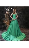 Asymmetric Flower Embroidery Ruched Satin Prom Gowns KSP637