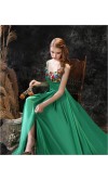 Asymmetric Flower Embroidery Ruched Satin Prom Gowns KSP637