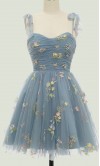 Embroidery Tulle Short Homecoming Dress Bowkont Tie Straps KSP638