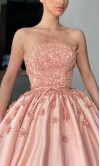 Straight Neck Floral Peach Princess Prom Gowns with Bowknot KSP642