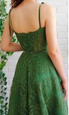 Retro Appliqued Corset Green Lace Prom Dresses with Straps KSP631