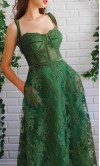 Retro Appliqued Corset Green Lace Prom Dresses with Straps KSP631