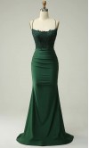 Shimmering Green Strappy Trumpet Ruched Prom Dresses  KSP646