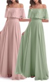 Off the Shoulder Long Pink Bridesmaid Dresses KSP647