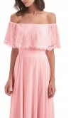 Off the Shoulder Long Pink Bridesmaid Dresses KSP647