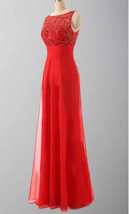 Red Jeweled High Neck Cinched Long Formal Dress KSP378