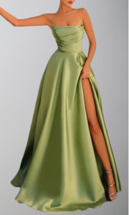 Strapless Slit Sage Green Prom Gown with Pockets KSP666