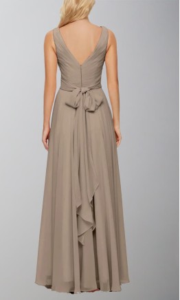 Taupe Brown Ruched Long Bridesmaid Dresses with Straps KSP658